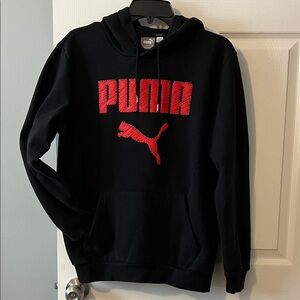 PUMA Black Hoodie with Vibrant Red Logo